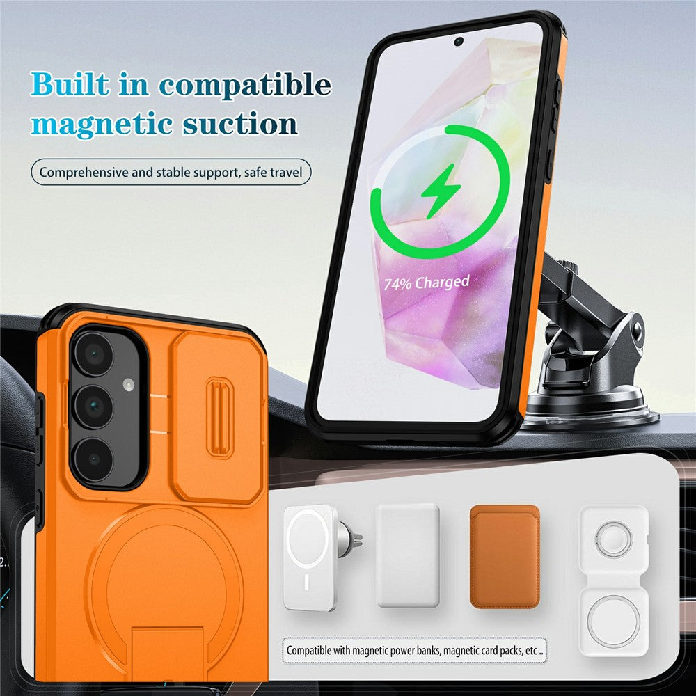 For Samsung Galaxy A35 5G Magnetic Case Kickstand Camera Slider PC + TPU Phone Cover