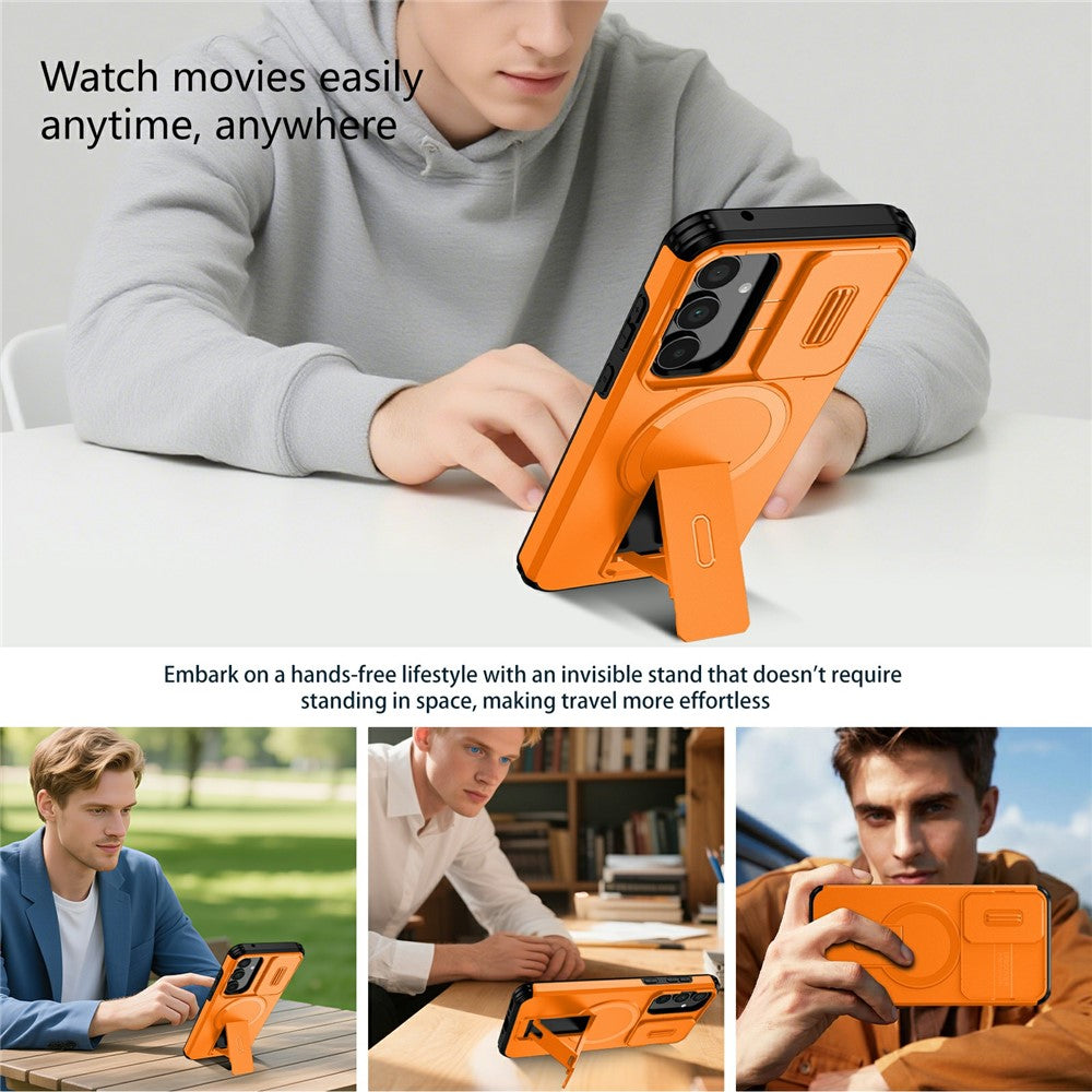 For Samsung Galaxy A35 5G Magnetic Case Kickstand Camera Slider PC + TPU Phone Cover
