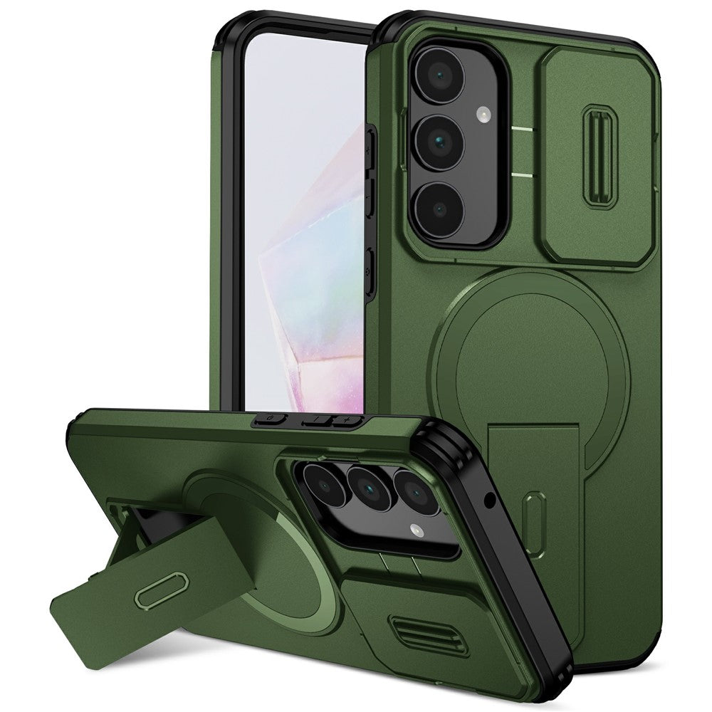 For Samsung Galaxy A35 5G Magnetic Case Kickstand Camera Slider PC + TPU Phone Cover