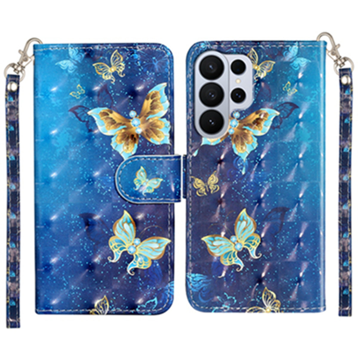 Samsung Galaxy S26 Ultra Plånboksfodral med 3D-mönster och tryck i läder med rem