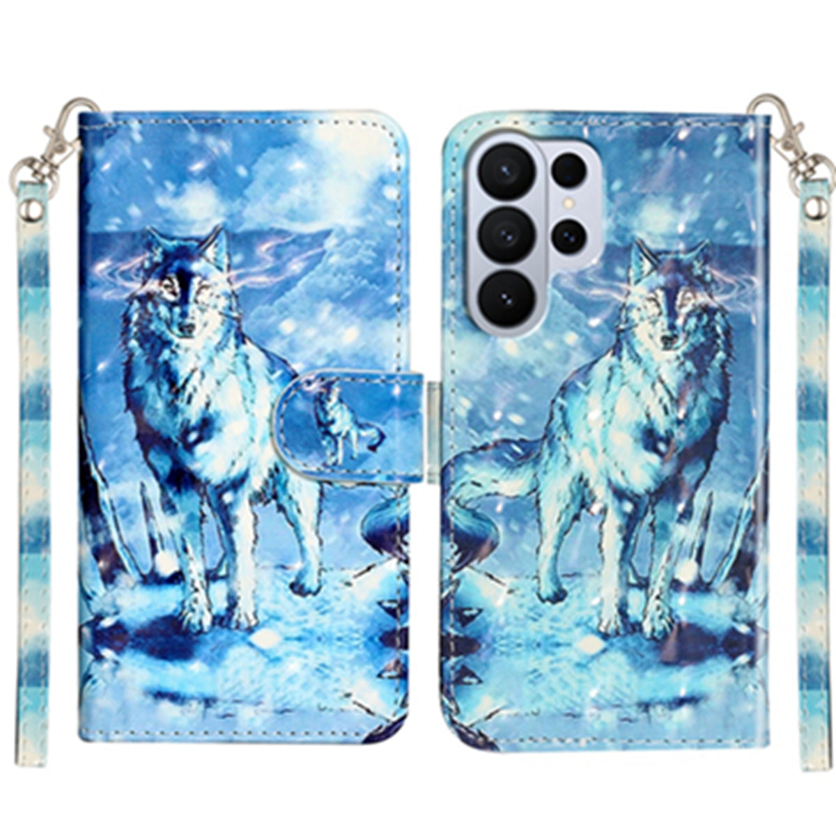 Samsung Galaxy S26 Ultra Plånboksfodral med 3D-mönster och tryck i läder med rem