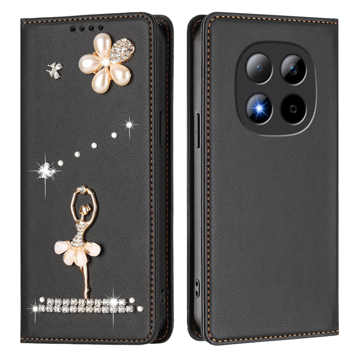 For Xiaomi Redmi Note 15 Pro 5G (Global) Leather Case RFID Blocking Wallet Stand Rhinestones Ballet Dancer Flip Phone Cover