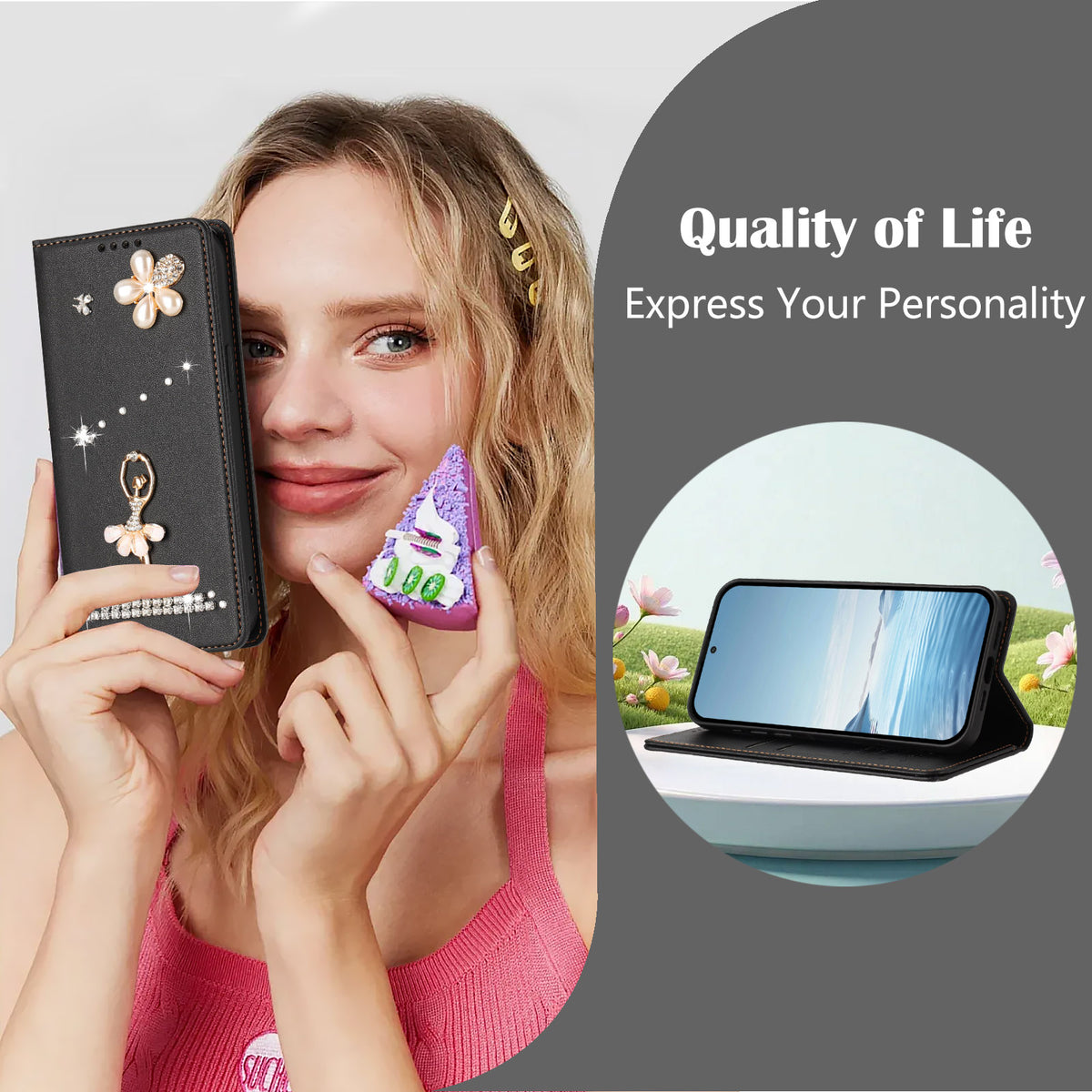 For Xiaomi Redmi Note 15 Pro 5G (Global) Leather Case RFID Blocking Wallet Stand Rhinestones Ballet Dancer Flip Phone Cover