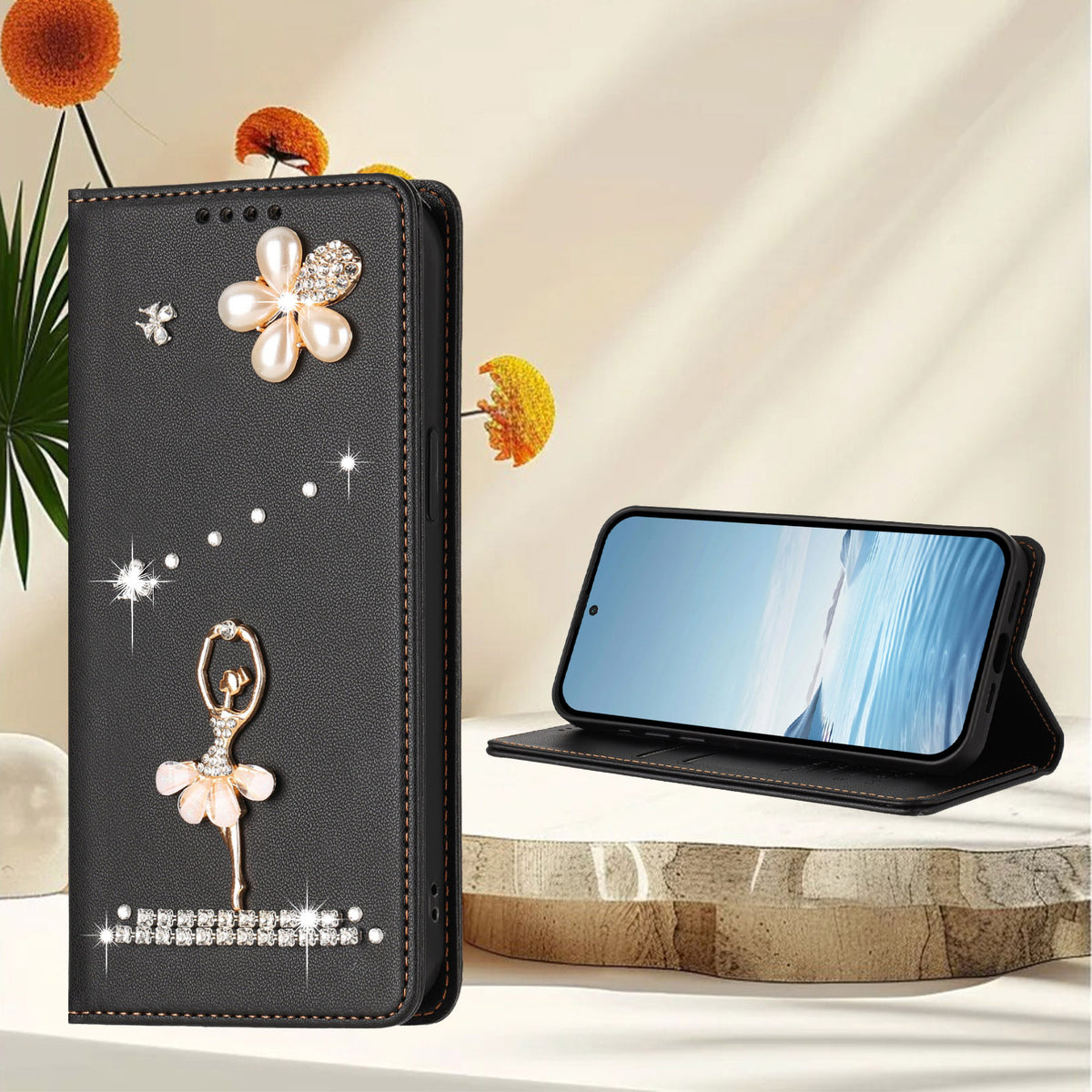 For Xiaomi Redmi Note 15 Pro 5G (Global) Leather Case RFID Blocking Wallet Stand Rhinestones Ballet Dancer Flip Phone Cover