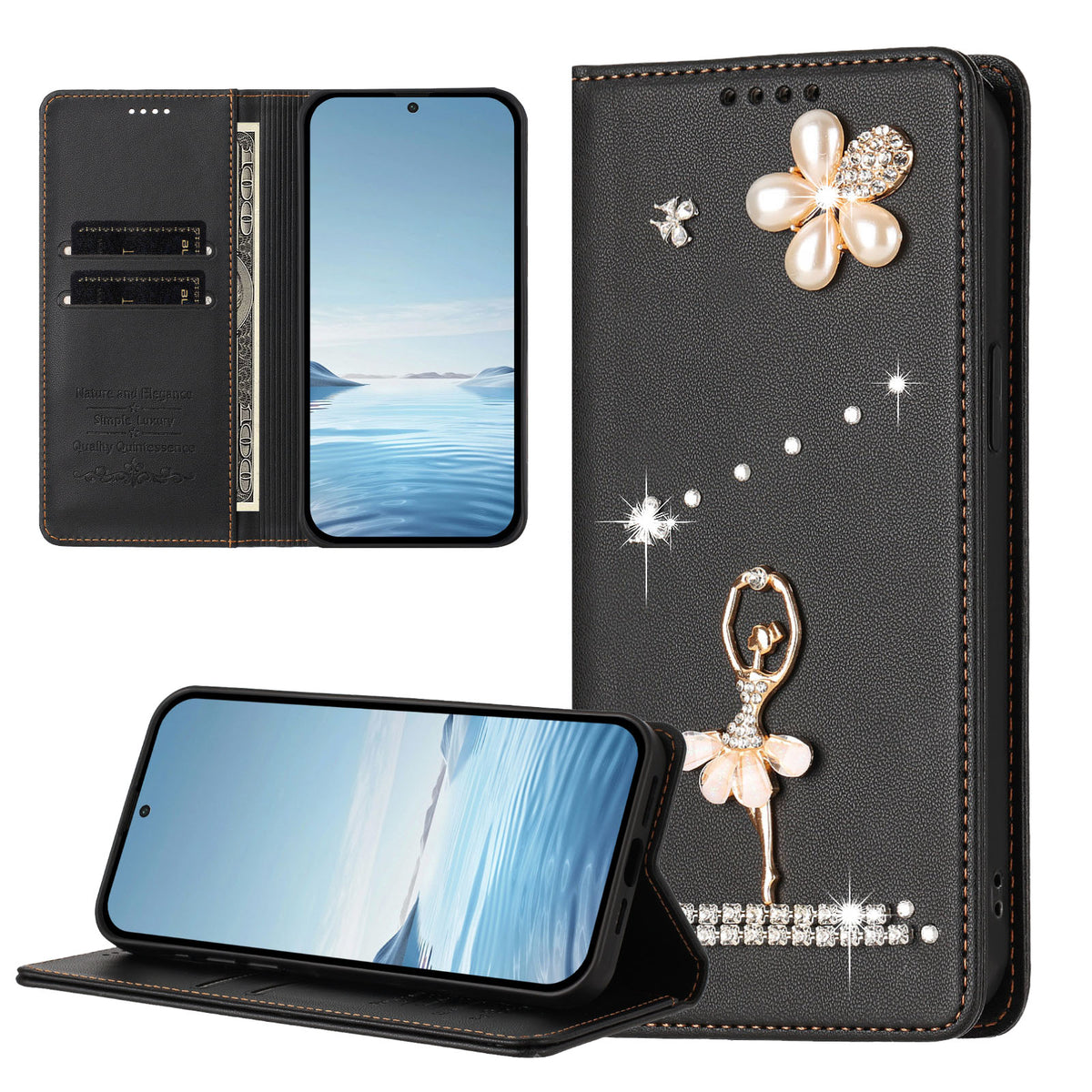 For Xiaomi Redmi Note 15 Pro 5G (Global) Leather Case RFID Blocking Wallet Stand Rhinestones Ballet Dancer Flip Phone Cover