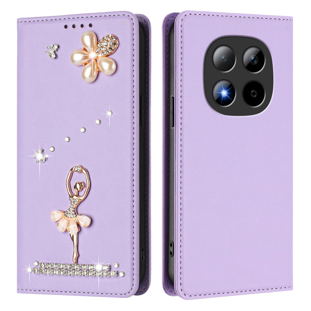 For Xiaomi Redmi Note 15 Pro 5G (Global) Leather Case RFID Blocking Wallet Stand Rhinestones Ballet Dancer Flip Phone Cover