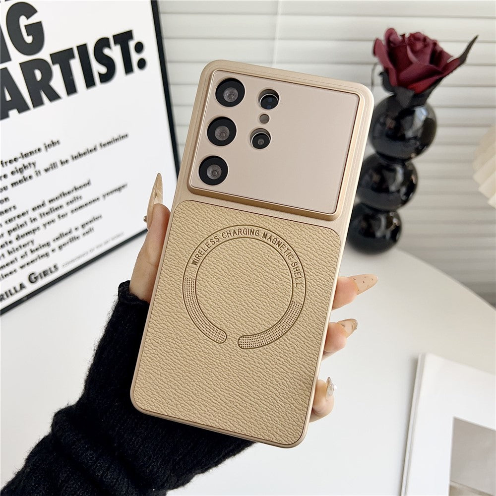 Samsung Galaxy S24 Ultra-skal med precisa utskärningar, texturerat PU-läder, belagt med PC + TPU-fodral