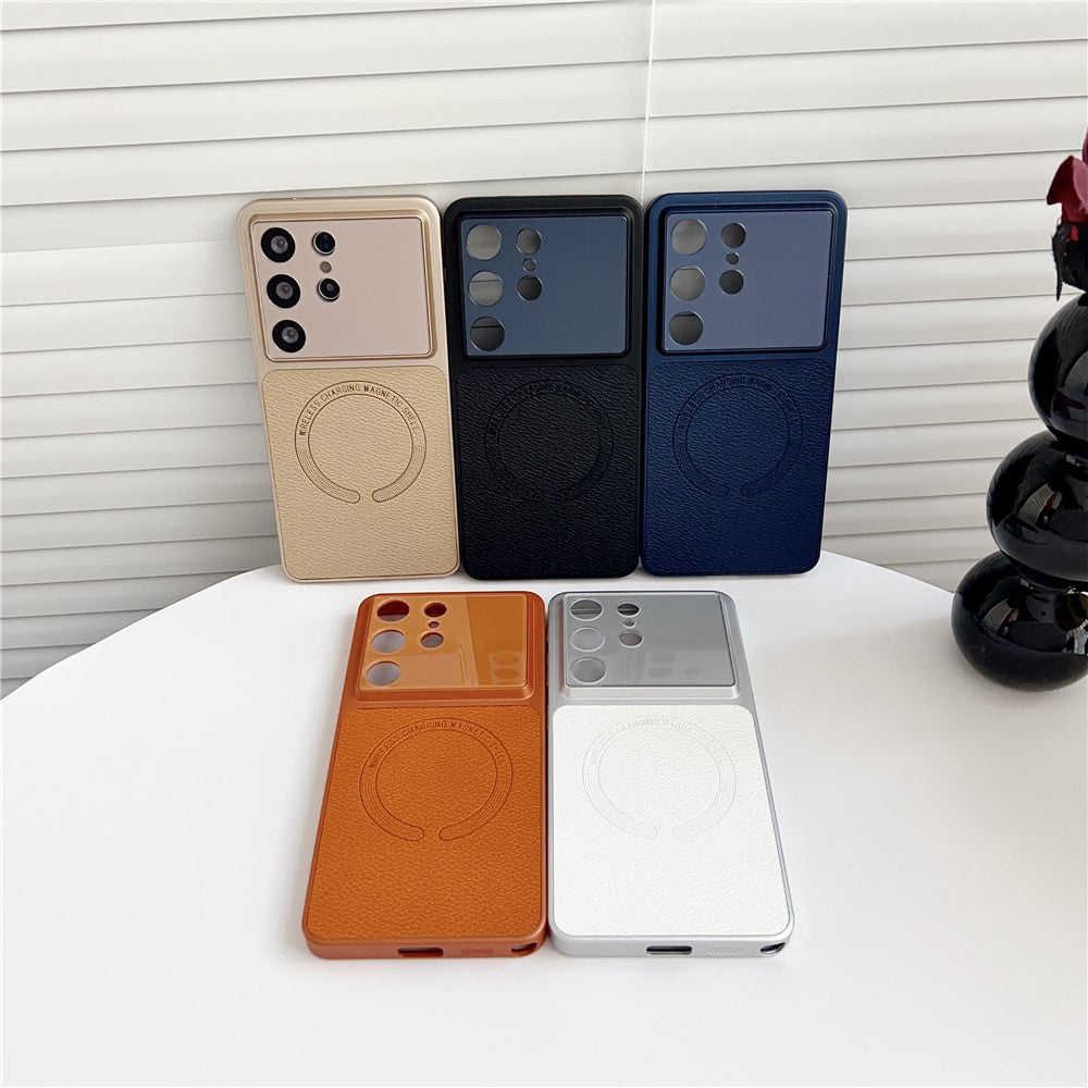 Samsung Galaxy S24 Ultra-skal med precisa utskärningar, texturerat PU-läder, belagt med PC + TPU-fodral