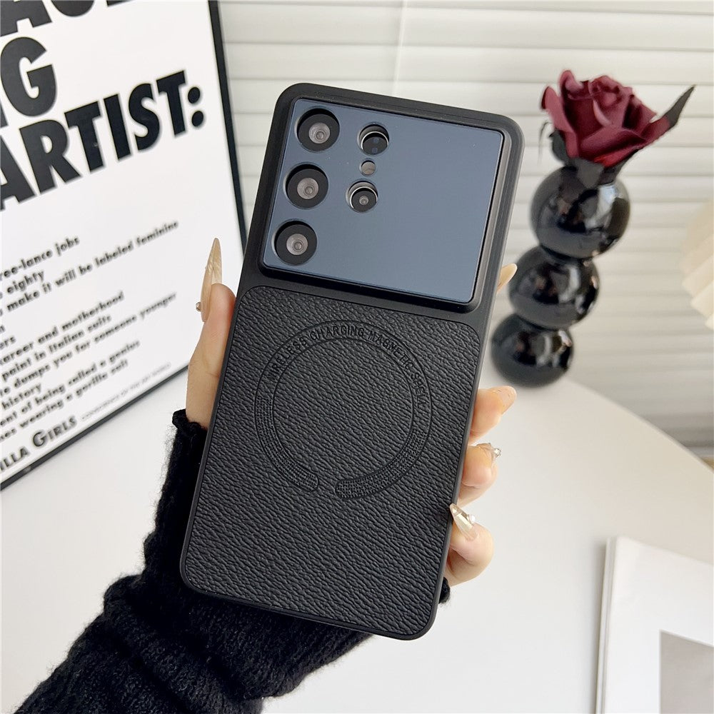Samsung Galaxy S24 Ultra-skal med precisa utskärningar, texturerat PU-läder, belagt med PC + TPU-fodral