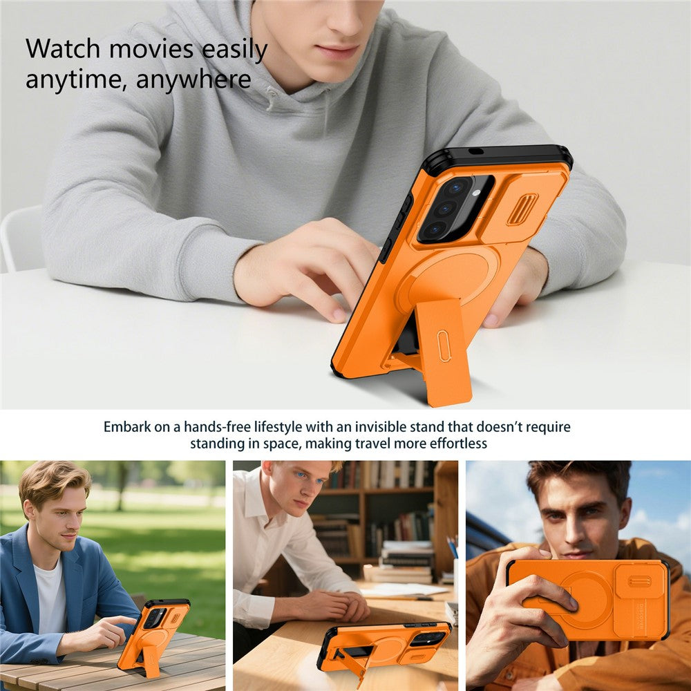 Til Samsung Galaxy A57 5G Magnetisk Cover med Støttefod og Kamera Slider PC + TPU Telefoncover