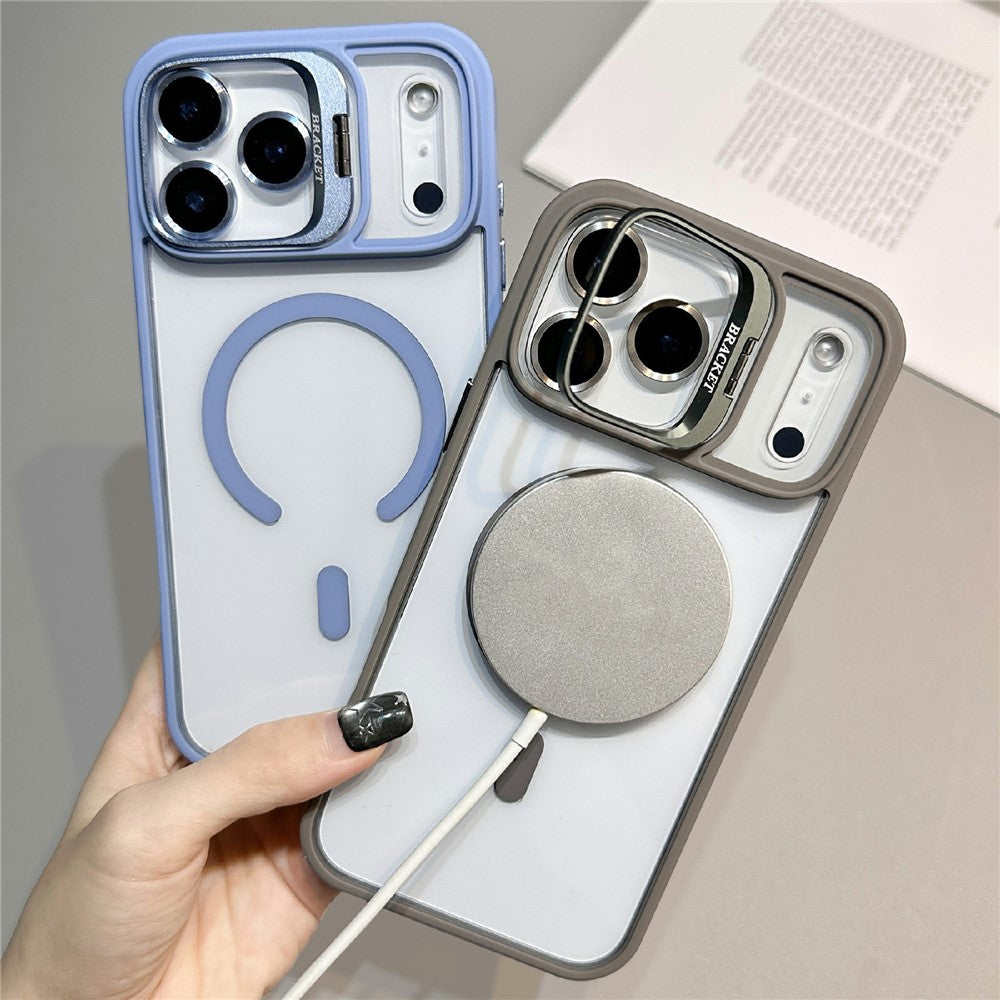 For iPhone 18 Pro / 17 Pro Case Compatible with MagSafe TPU Acrylic Phone Cover with Lens Frame Kickstand / Lens Film