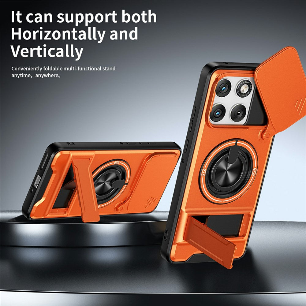 For Motorola Edge 70 5G Magnetic Case Ring Holder Foldable Kickstand TPU PC Phone Cover with Camera Lens Slider