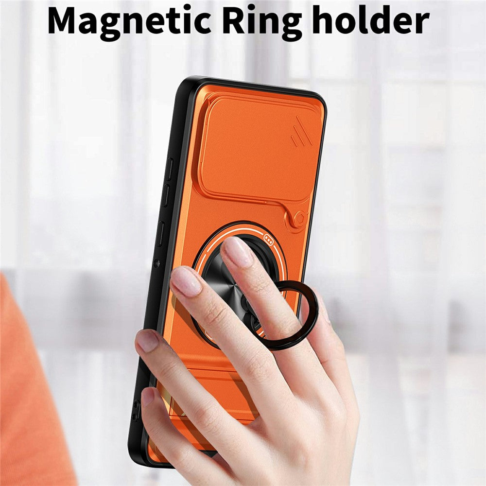 For Motorola Edge 70 5G Magnetic Case Ring Holder Foldable Kickstand TPU PC Phone Cover with Camera Lens Slider