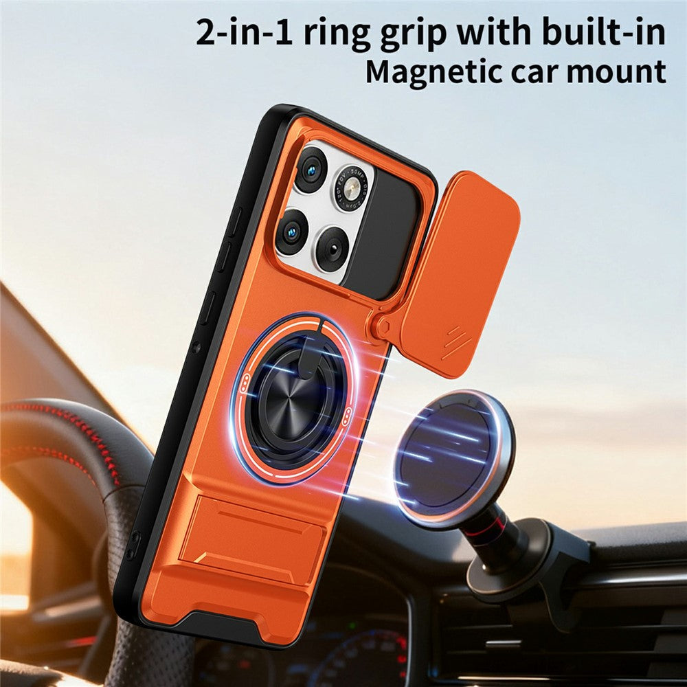For Motorola Edge 70 5G Magnetic Case Ring Holder Foldable Kickstand TPU PC Phone Cover with Camera Lens Slider