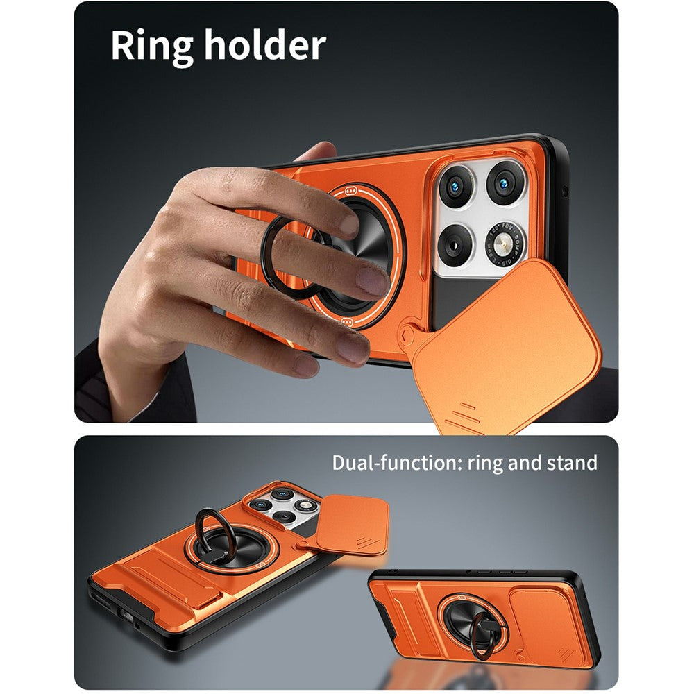 For Motorola Edge 70 5G Magnetic Case Ring Holder Foldable Kickstand TPU PC Phone Cover with Camera Lens Slider