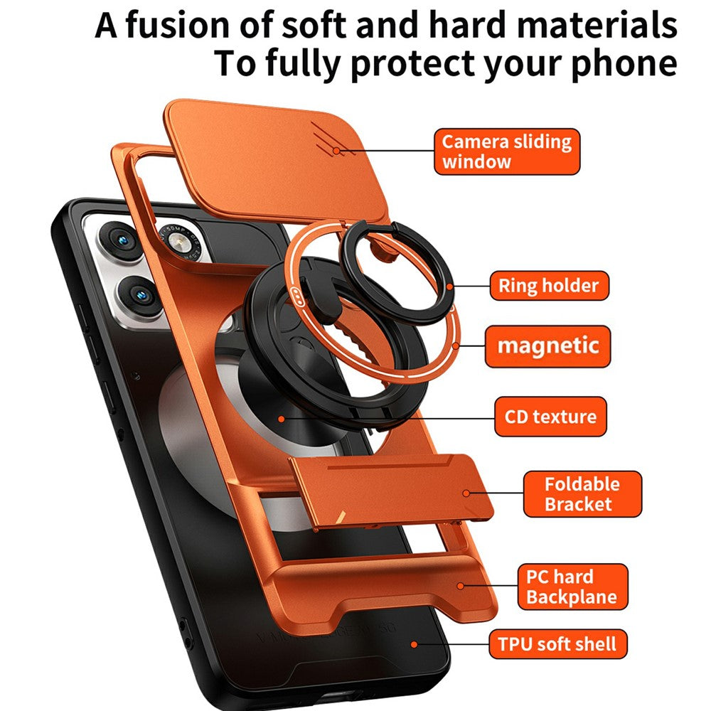 For Motorola Edge 70 5G Magnetic Case Ring Holder Foldable Kickstand TPU PC Phone Cover with Camera Lens Slider