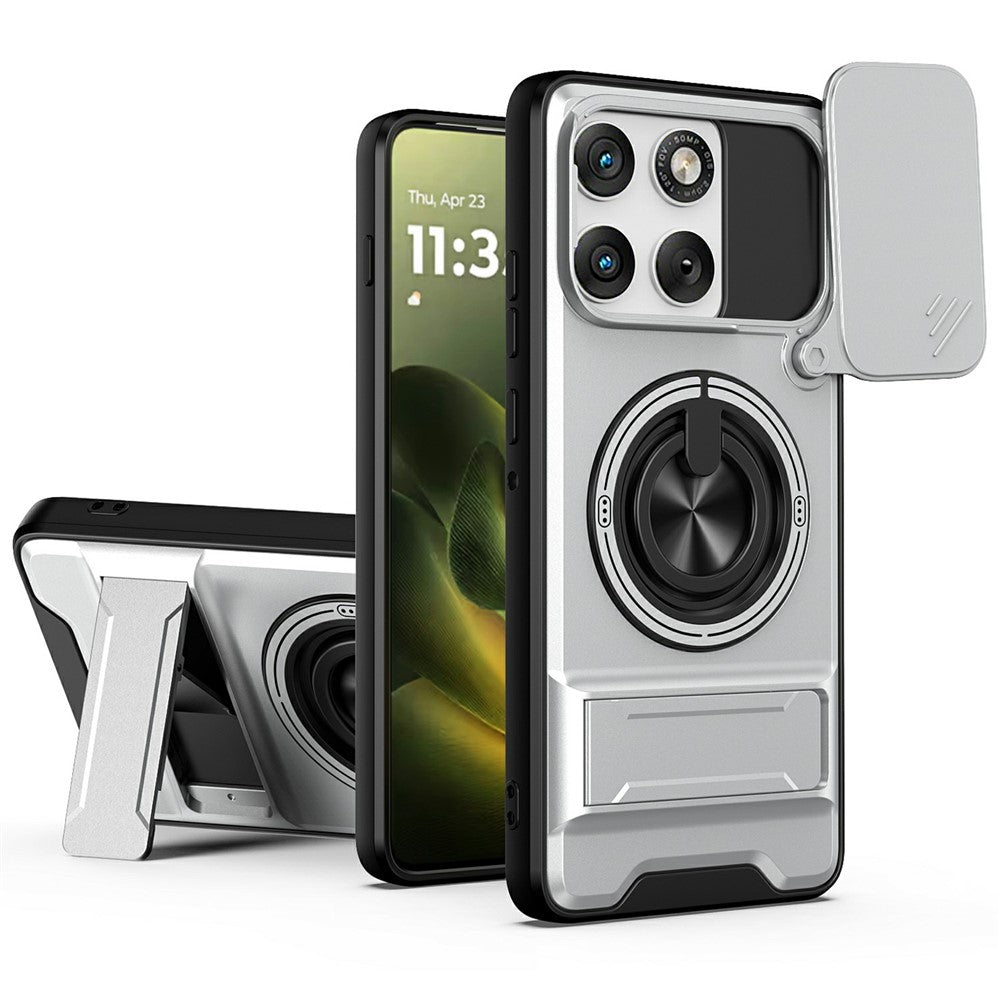 For Motorola Edge 70 5G Magnetic Case Ring Holder Foldable Kickstand TPU PC Phone Cover with Camera Lens Slider