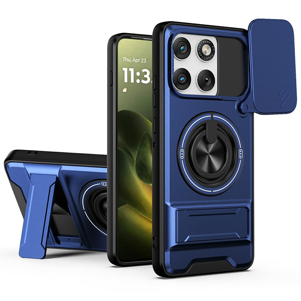 For Motorola Edge 70 5G Magnetic Case Ring Holder Foldable Kickstand TPU PC Phone Cover with Camera Lens Slider