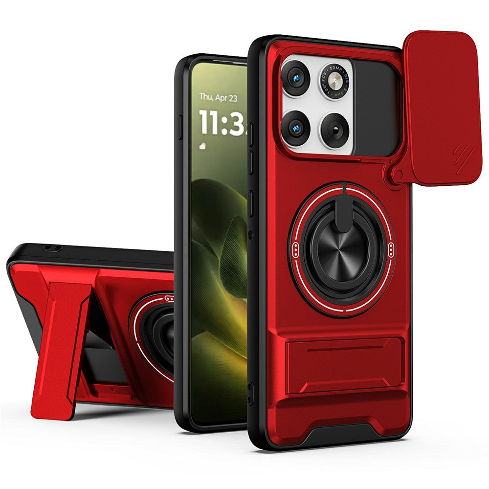 For Motorola Edge 70 5G Magnetic Case Ring Holder Foldable Kickstand TPU PC Phone Cover with Camera Lens Slider