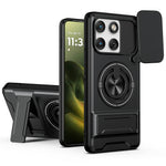 For Motorola Edge 70 5G Magnetic Case Ring Holder Foldable Kickstand TPU PC Phone Cover with Camera Lens Slider