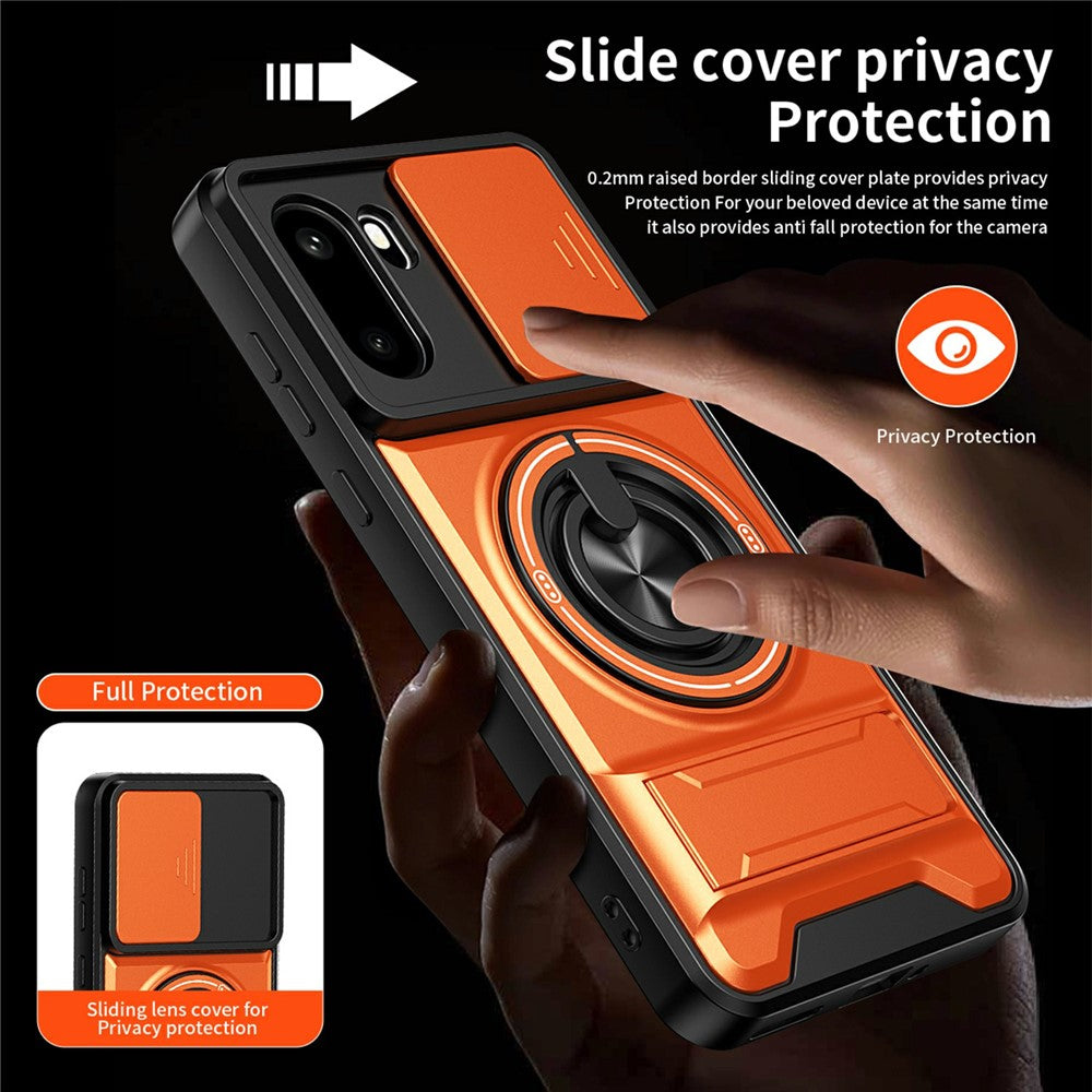 For OnePlus 15R 5G Magnetic Case Ring Holder Foldable Kickstand TPU PC Phone Cover with Camera Lens Slider