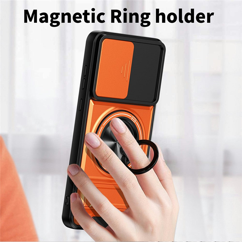 For OnePlus 15R 5G Magnetic Case Ring Holder Foldable Kickstand TPU PC Phone Cover with Camera Lens Slider