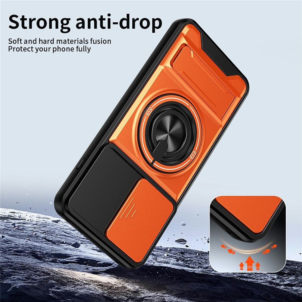 For OnePlus 15R 5G Magnetic Case Ring Holder Foldable Kickstand TPU PC Phone Cover with Camera Lens Slider