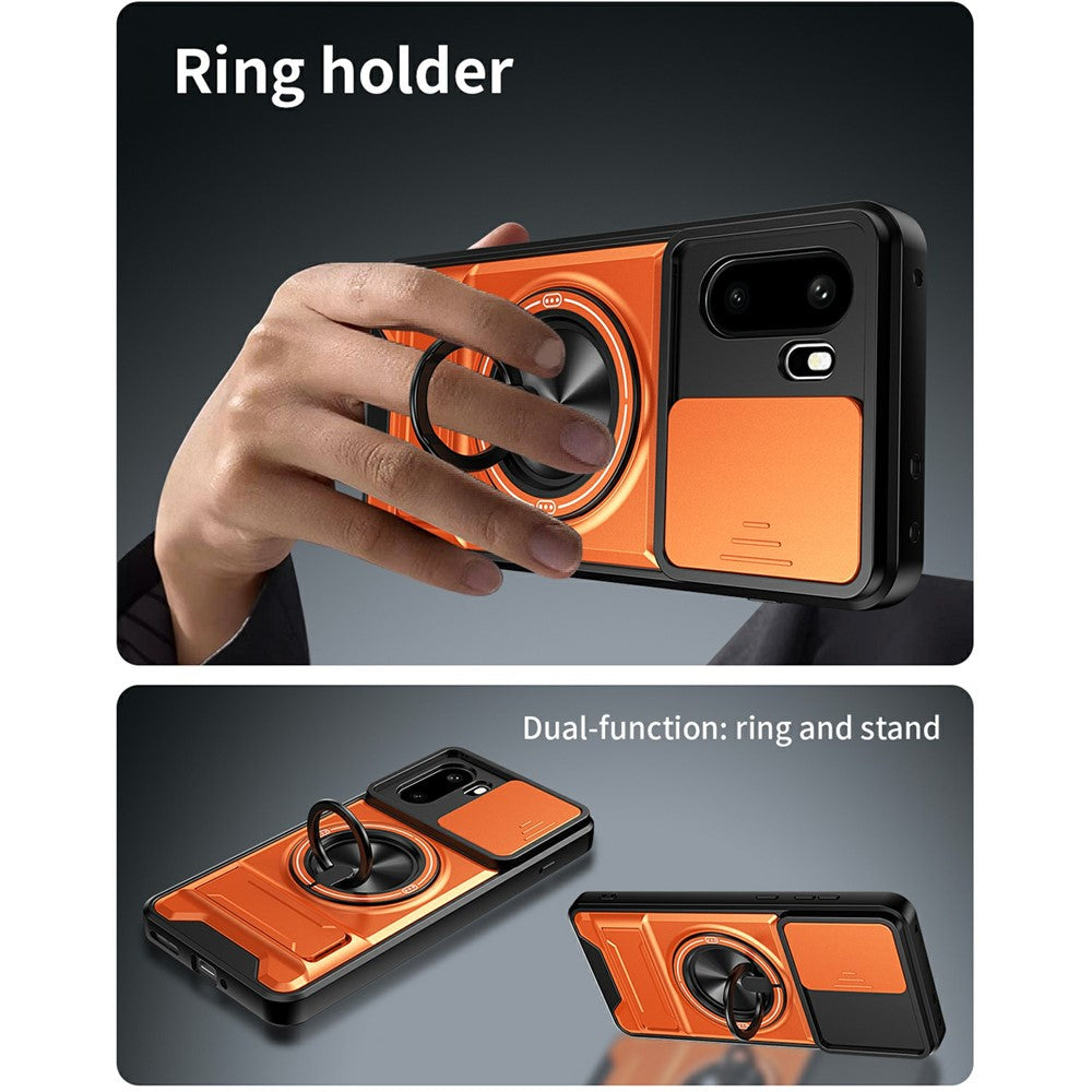 For OnePlus 15R 5G Magnetic Case Ring Holder Foldable Kickstand TPU PC Phone Cover with Camera Lens Slider