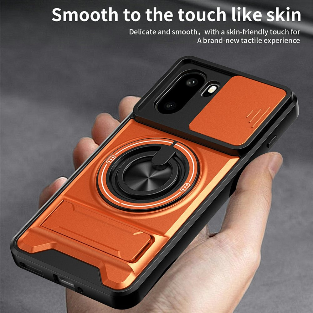 For OnePlus 15R 5G Magnetic Case Ring Holder Foldable Kickstand TPU PC Phone Cover with Camera Lens Slider