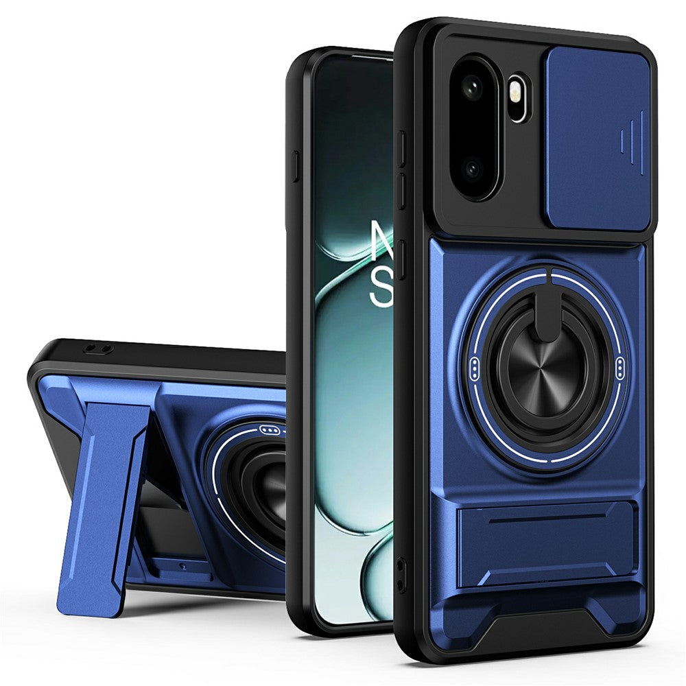 For OnePlus 15R 5G Magnetic Case Ring Holder Foldable Kickstand TPU PC Phone Cover with Camera Lens Slider