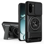 For OnePlus 15R 5G Magnetic Case Ring Holder Foldable Kickstand TPU PC Phone Cover with Camera Lens Slider