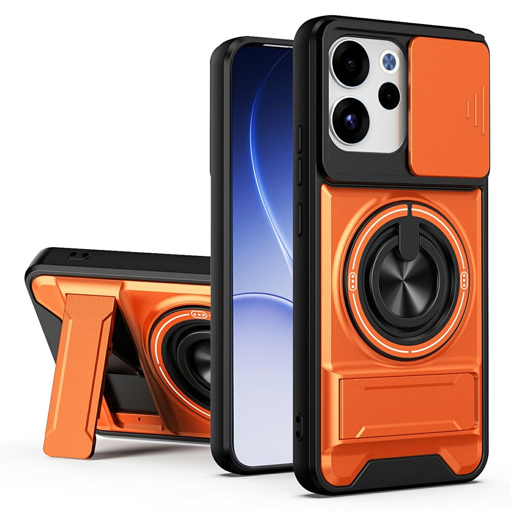 For Oppo Reno15 F 5G Magnetic Case Ring Holder Foldable Kickstand TPU PC Phone Cover with Camera Lens Slider