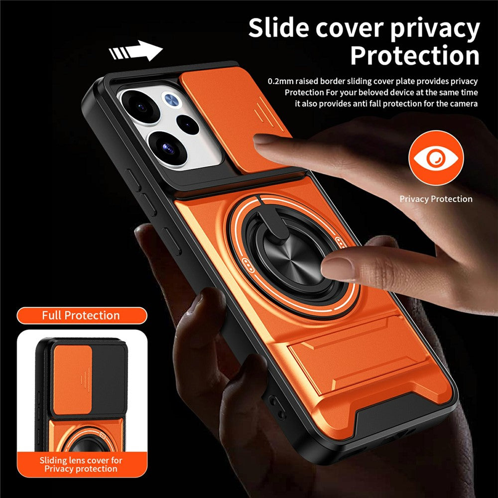For Oppo Reno15 F 5G Magnetic Case Ring Holder Foldable Kickstand TPU PC Phone Cover with Camera Lens Slider