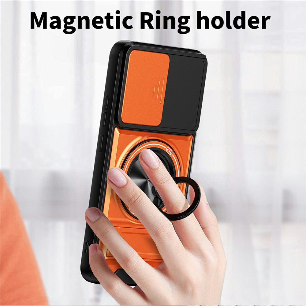 For Oppo Reno15 F 5G Magnetic Case Ring Holder Foldable Kickstand TPU PC Phone Cover with Camera Lens Slider