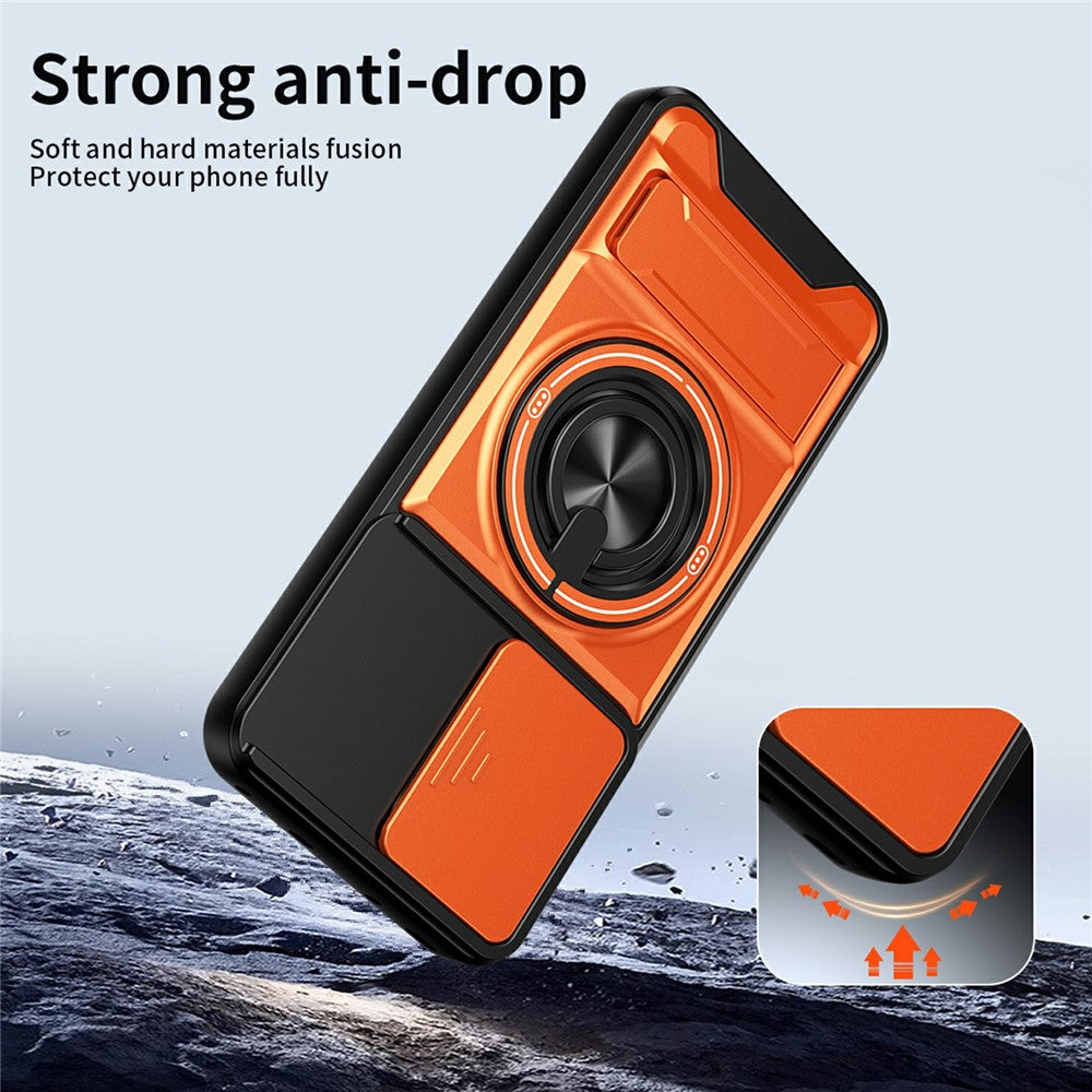 For Oppo Reno15 F 5G Magnetic Case Ring Holder Foldable Kickstand TPU PC Phone Cover with Camera Lens Slider