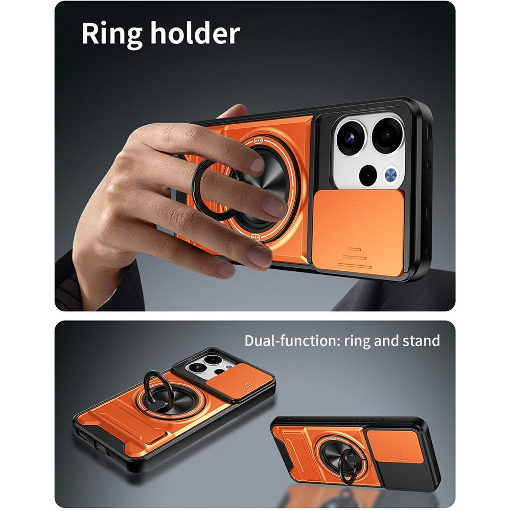 For Oppo Reno15 F 5G Magnetic Case Ring Holder Foldable Kickstand TPU PC Phone Cover with Camera Lens Slider