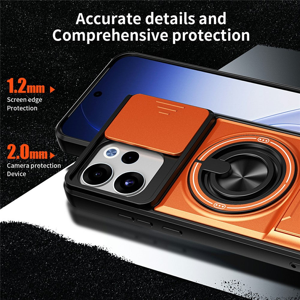 For Oppo Reno15 F 5G Magnetic Case Ring Holder Foldable Kickstand TPU PC Phone Cover with Camera Lens Slider
