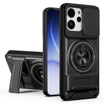 For Oppo Reno15 F 5G Magnetic Case Ring Holder Foldable Kickstand TPU PC Phone Cover with Camera Lens Slider