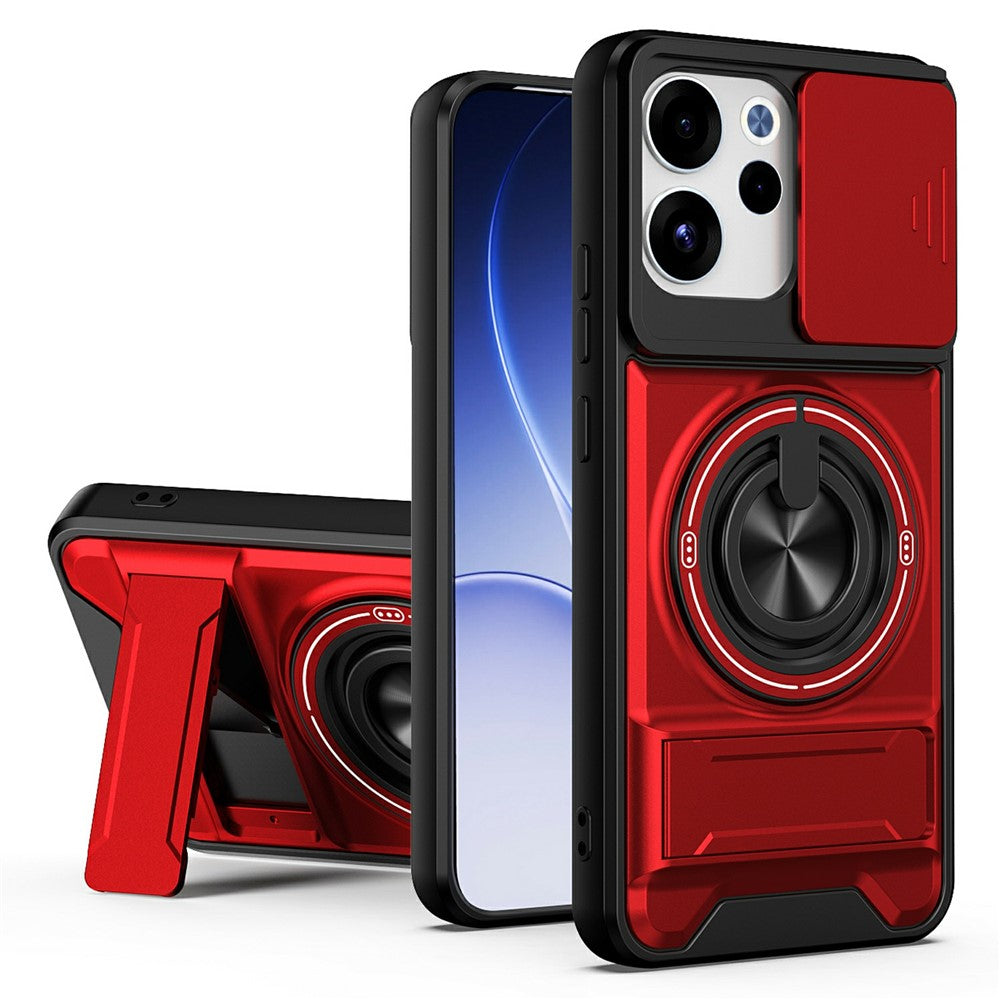 For Oppo Reno15 F 5G Magnetic Case Ring Holder Foldable Kickstand TPU PC Phone Cover with Camera Lens Slider