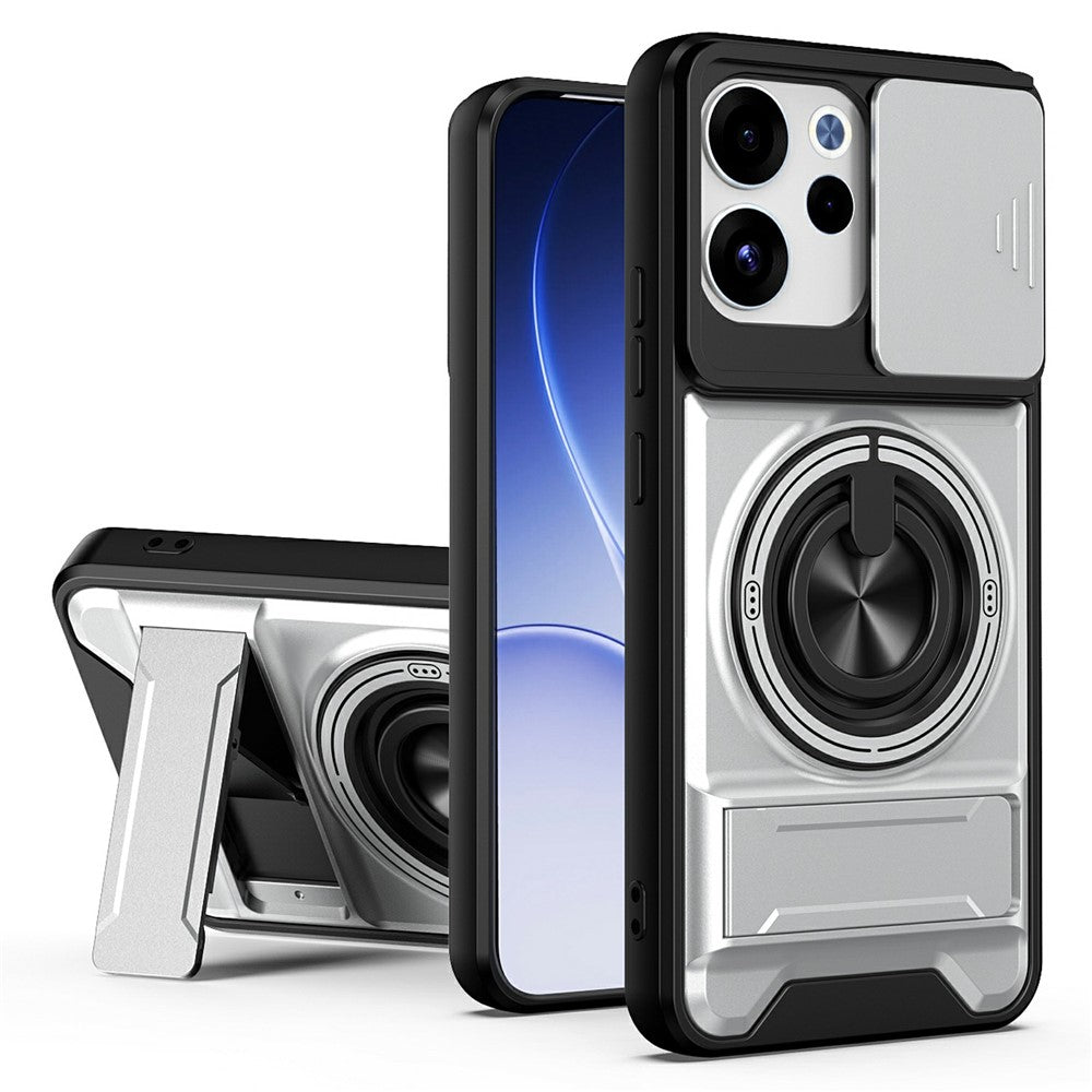 For Oppo Reno15 F 5G Magnetic Case Ring Holder Foldable Kickstand TPU PC Phone Cover with Camera Lens Slider