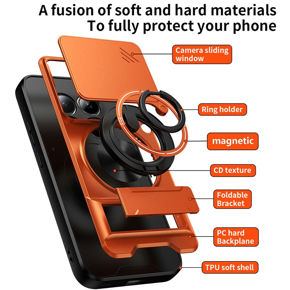 For Xiaomi Redmi Note 15 Pro 5G (Global) Magnetic Case Ring Holder Foldable Kickstand TPU PC Phone Cover with Camera Lens Slider