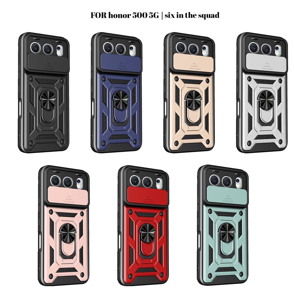 For Honor 500 5G Cover med skydelåg til kamera PC + TPU Telefoncover med støttefod