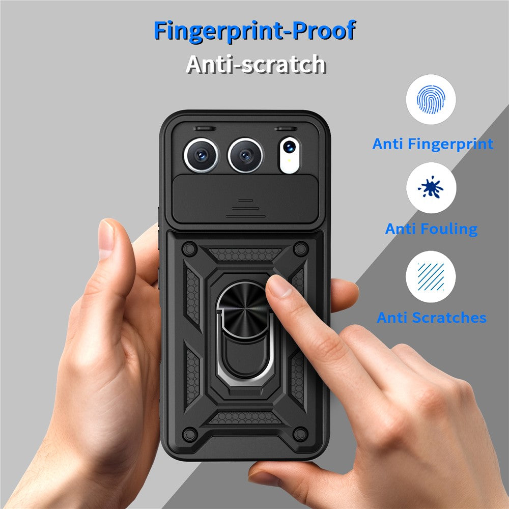 For Honor 500 5G Cover med skydelåg til kamera PC + TPU Telefoncover med støttefod