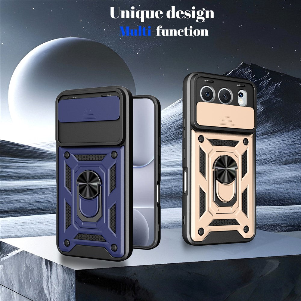 For Honor 500 5G Cover med skydelåg til kamera PC + TPU Telefoncover med støttefod