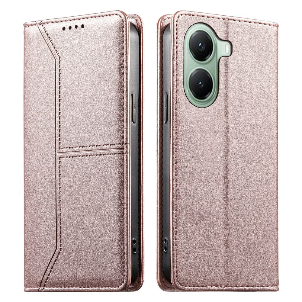 For Xiaomi Poco X7 Pro 5G  /  Redmi Turbo 4 5G Wallet Stand Case Line Splicing TPU PU Leather Phone Cover