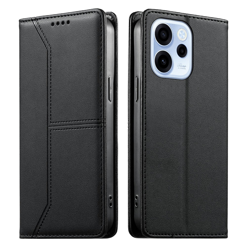 Til Oppo Reno15 F 5G Wallet Stand Case Line Splicing TPU PU læder telefoncover