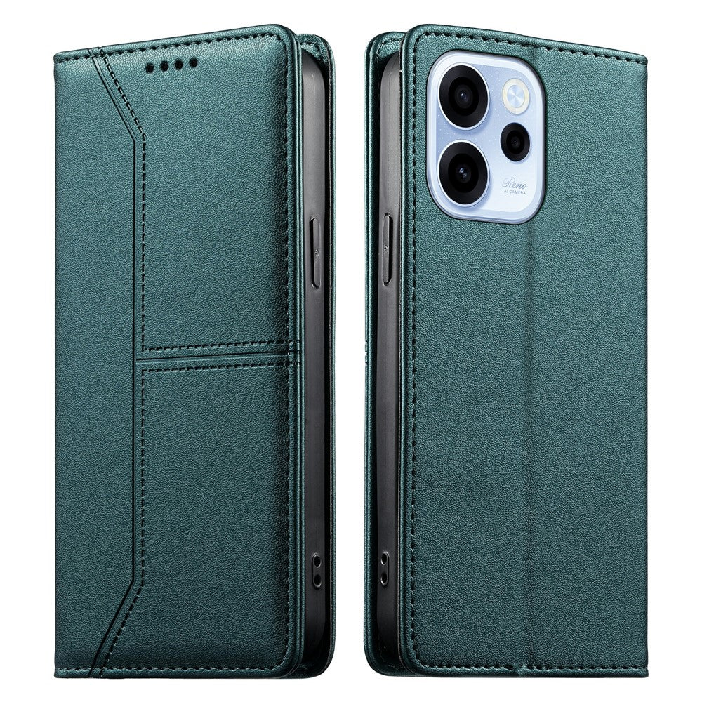 Til Oppo Reno15 F 5G Wallet Stand Case Line Splicing TPU PU læder telefoncover