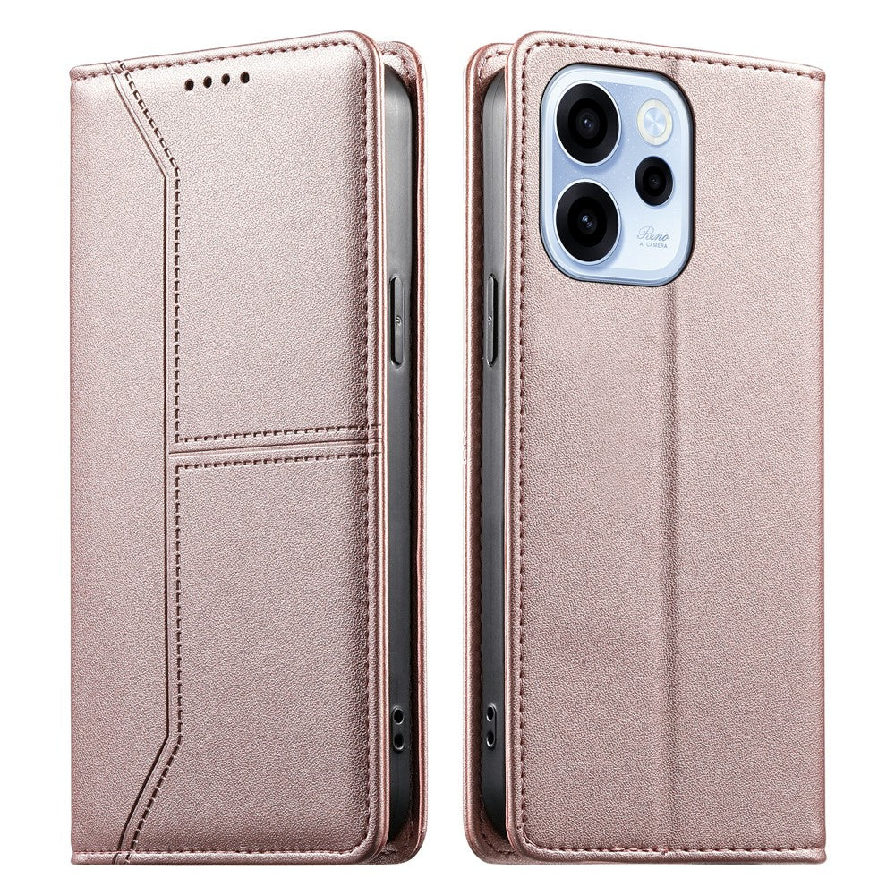 Til Oppo Reno15 F 5G Wallet Stand Case Line Splicing TPU PU læder telefoncover