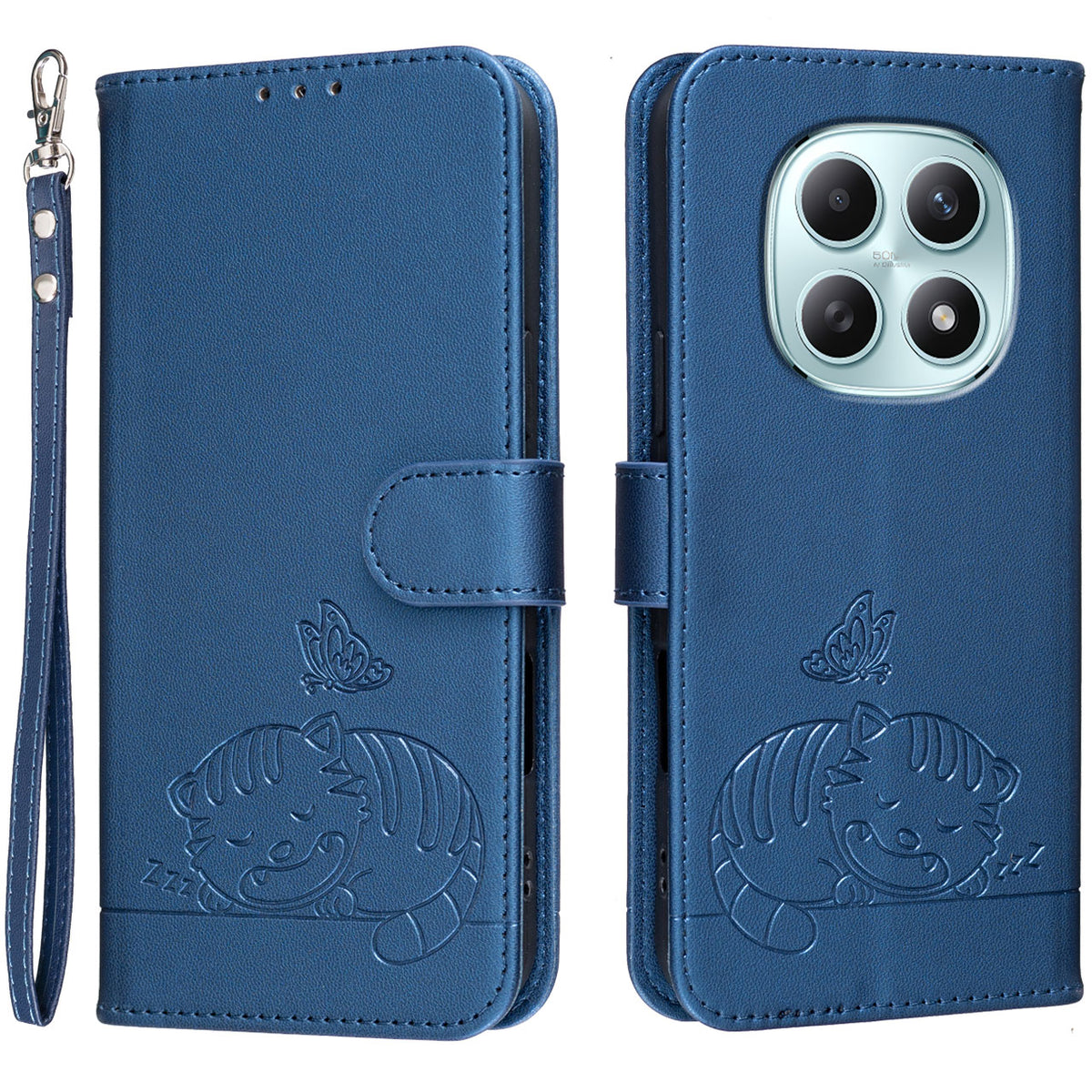 For Xiaomi Redmi Note 15 4G (Global) / Xiaomi Poco M8 5G / Xiaomi Redmi Note 15 5G (Global) Case RFID Blocking Wallet Stand Imprinted Cat Pattern Leather Flip Phone Cover with Wrist Strap