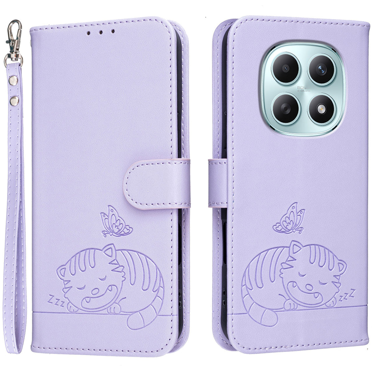 For Xiaomi Redmi Note 15 4G (Global) / Xiaomi Poco M8 5G / Xiaomi Redmi Note 15 5G (Global) Case RFID Blocking Wallet Stand Imprinted Cat Pattern Leather Flip Phone Cover with Wrist Strap